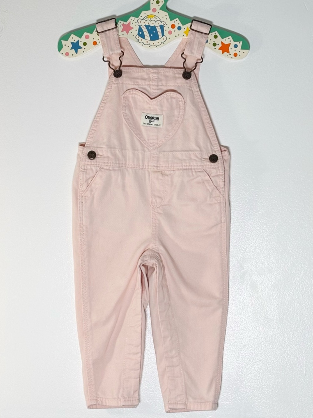 OshKosh B'gosh Pastel Pink Heart Pocket Overalls Girls Toddler Infants Size 18M